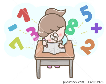 Illustration of a girl studying math Illustration of a girl studying math 132033976