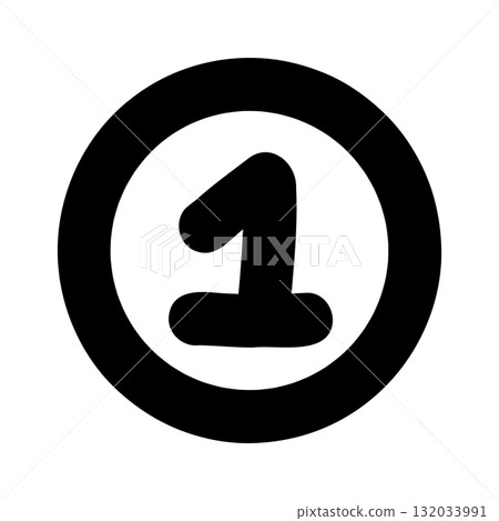Hand-drawn doodle number one icon inside a circle simple cute sketch for planner, steps, list, scrapbooking, isolated on white background for creative design. 132033991