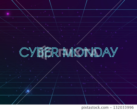 bright blue neon Cyber Monday sale banner with glowing text, ideal for seasonal sales, online promotions, advertising campaigns, and social media designs. 132033996