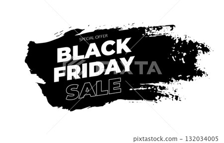 Black Friday sale banner featuring bold grunge brush strokes in a vibrant vector style, perfect for retail promotions, online marketing, and seasonal advertising designs. Black Friday sale banner featuring bold grunge brush strokes in a vibrant vector style, perfect for retail promotions, online marketing, and seasonal advertising designs. 132034005