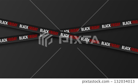 3d ribbons with on dark background for Black Friday sale banner. Crossed ribbons in the dark, perfect for fashion advertising, promotion, or holiday discount design. 132034013