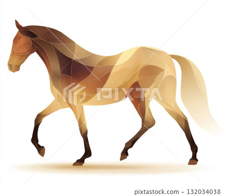 Abstract illustration of a horse in motion with geometric shapes and warm color palette Abstract illustration of a horse in motion with geometric shapes and warm color palette 132034038