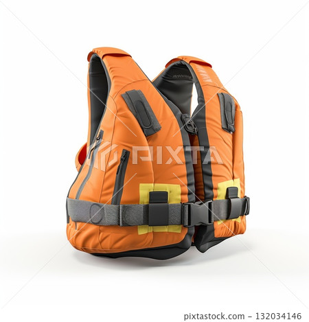 Orange life jacket on white background 132034146