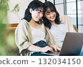Female friends looking at a computer together 132034150