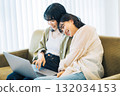 Female friends looking at a computer together 132034153