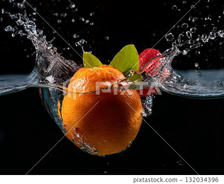 Fruit falling into water 132034396