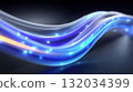Abstract flowing blue light waves with glowing particles on a dark background 132034399