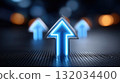 Glowing Blue Up Arrows on Dark Textured Background, Symbolizing Progress and Direction 132034400