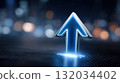 Glowing Blue Up Arrow on Digital Grid Background Representing Growth and Future Success 132034402
