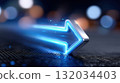 Futuristic blue neon arrow indicating direction and progress with speed effect 132034403