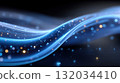 Abstract Blue Wavy Lines with Glowing Particles on Dark Background - Digital Technology Concept 132034410