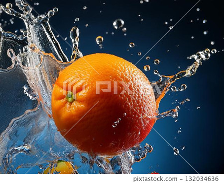 Orange falling into the water 132034636