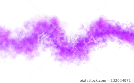 Vibrant purple smoke wave isolated on transparent background, dynamic swirling cloud of mist moving in oscillating zigzag motion 132034971