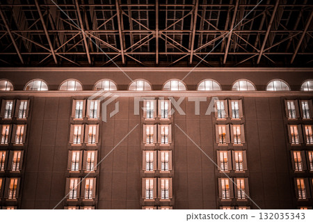 Night view of windows and steel structure 132035343