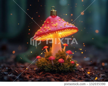 Magical glowing mushroom with sparkles Magical glowing mushroom with sparkles 132035390
