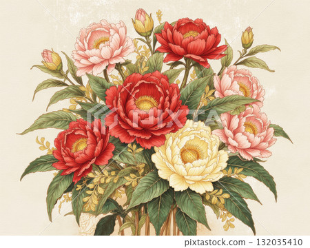 Chinese traditional bouquet of peonies 132035410