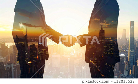 多元化的商業夥伴在城市辦公室談判和握手，充滿希望和成功 132035522