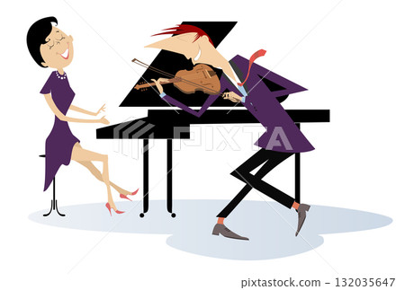 violin, vector, couple 132035647