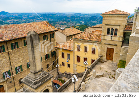 San Marino old street architecture in center city. Houses wall roof and window 132035650