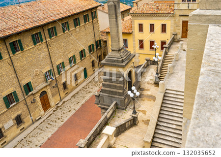 San Marino old street architecture in center city. Houses wall roof and windows 132035652