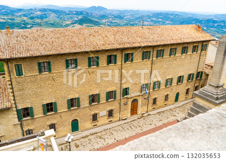 San Marino old street architecture in center city. Houses wall roof and window 132035653
