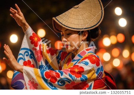 Japanese Woman Dancing at Awa Odori Festival 132035751