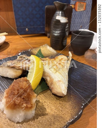 Yellowtail collar and sake Yellowtail collar and sake 132035892