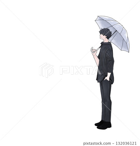 一個男人用一把雨傘 132036121