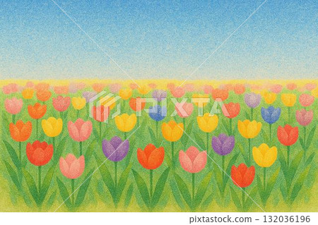 Tulips, blue sky, sand painting style 132036196