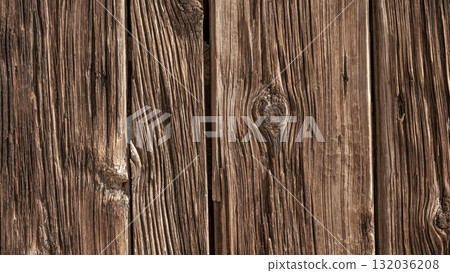 Old beige wooden panel wall texture. Antique brown wood floor pattern with splinters and knots 132036208