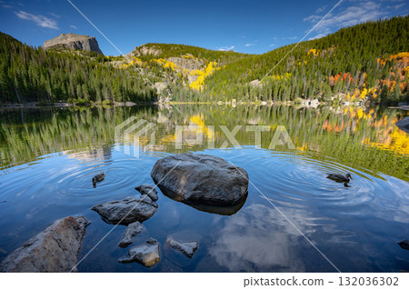 Bear Lake, a scenic trailhead and destination in Rocky Mountain National Park, Colorado, USA. Bear Lake, a scenic trailhead and destination in Rocky Mountain National Park, Colorado, USA. 132036302