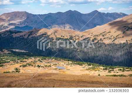 Scenic view seen from Alpine visitor center in Rocky Mountain National Park, Colorado, USA. Scenic view seen from Alpine visitor center in Rocky Mountain National Park, Colorado, USA. 132036303
