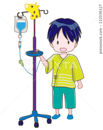 一名兒童張著嘴站著接受靜脈注射 一名兒童張著嘴站著接受靜脈注射 132036327