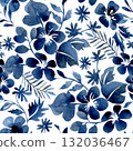 Seamless watercolor pattern with blue abstract flowers. Floral print for fabric and wallpaper. 132036467