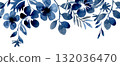 Seamless watercolor border with blue abstract flowers. Floral frame. 132036470