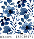 Seamless watercolor pattern with blue abstract flowers. Floral print for fabric and wallpaper. 132036471