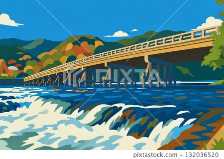 京都嵐山渡月橋桂河向量 132036520