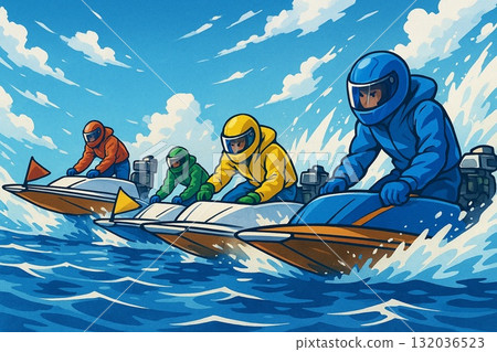 動漫風格的賽艇比賽 132036523