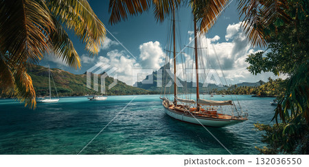 Sailboat, yacht anchored in tropical paradise 132036550