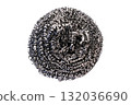 Top view of single stainless steel scrubber isolated on white background. 132036690