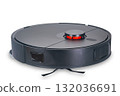 Smart black robot vacuum cleaner isolated on white background. 132036691