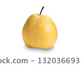 Side view of single ripe sweet chinese pear isolated on white background. 132036693