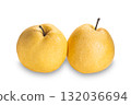Ripe sweet organic chinese pears isolated on white background. 132036694