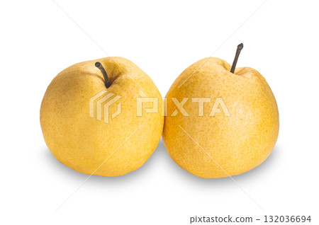 Ripe sweet organic chinese pears isolated on white background. 132036694