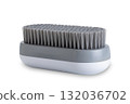 White and grey plastic oval shape laundry brush isolated on white background. 132036702