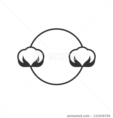 Organic cotton flower round logo. Vector label and icon on blank background. Isolated black and white drawing and clipart. Organic cotton flower round logo. Vector label and icon on blank background. Isolated black and white drawing and clipart. 132036794