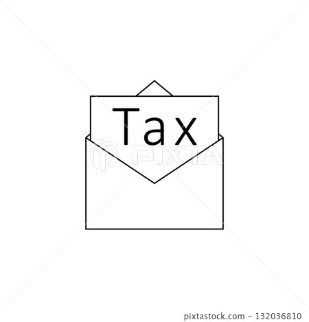 Open mail envelope with tax letter notification inside. Vector icon. Black and white illustration. Editable template. 132036810