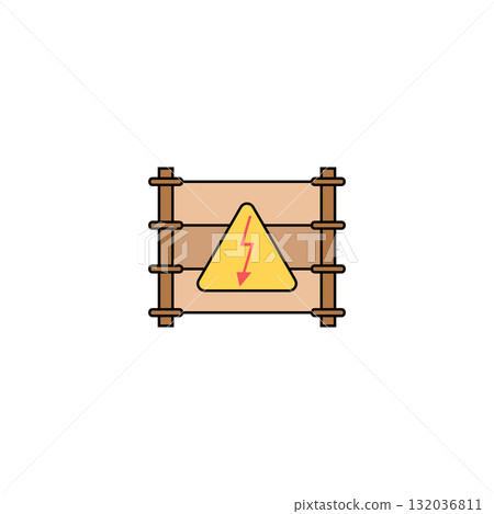 Electric fence icon with high voltage sign. Isolated vector illustration on white background. 132036811