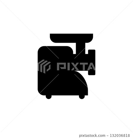 Electric meat grinder icon. Black silhouette. Isolated vector illustration on white background. Electric meat grinder icon. Black silhouette. Isolated vector illustration on white background. 132036818