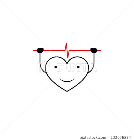 Heart icon with a heart beat line. Vector cartoon heart character with a heartbeat pulse. Heart icon with a heart beat line. Vector cartoon heart character with a heartbeat pulse. 132036824